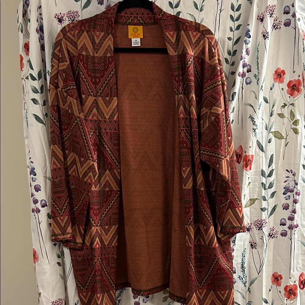Ruby Rd. Red and Brown Patterned Cardigan